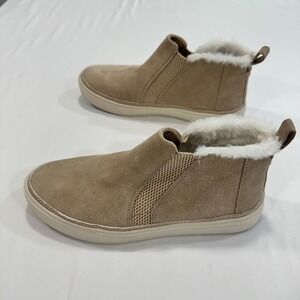TOMS Jutti Neat Suede Slip On Sneakers Womens 7 Tan Faux Fur Lining | Cozy Core